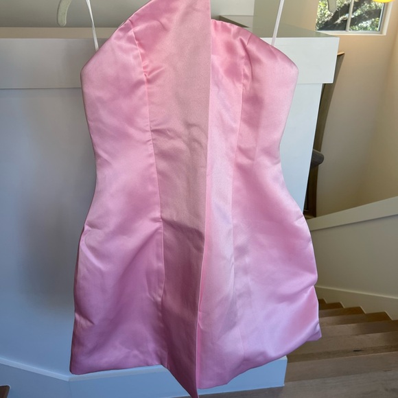 Commense Light Pink Gold Satin Asymmetrical Embellished Strapless Dress Medium - Picture 11 of 14